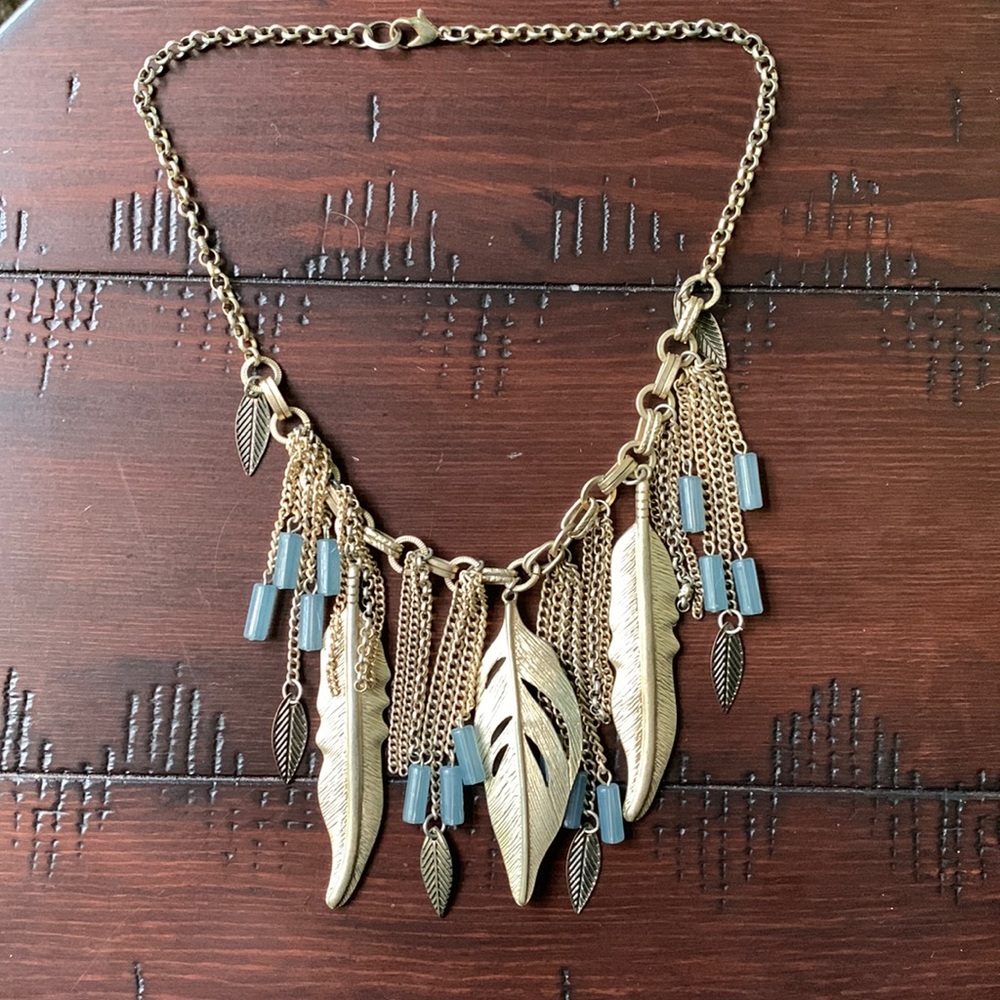 Gold Feather Statement Necklace